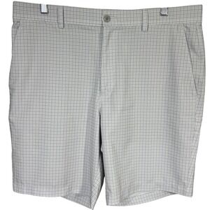 PGA Tour Mens Golf Shorts Grey Blue Plaid Performance Flat Front Size 36
